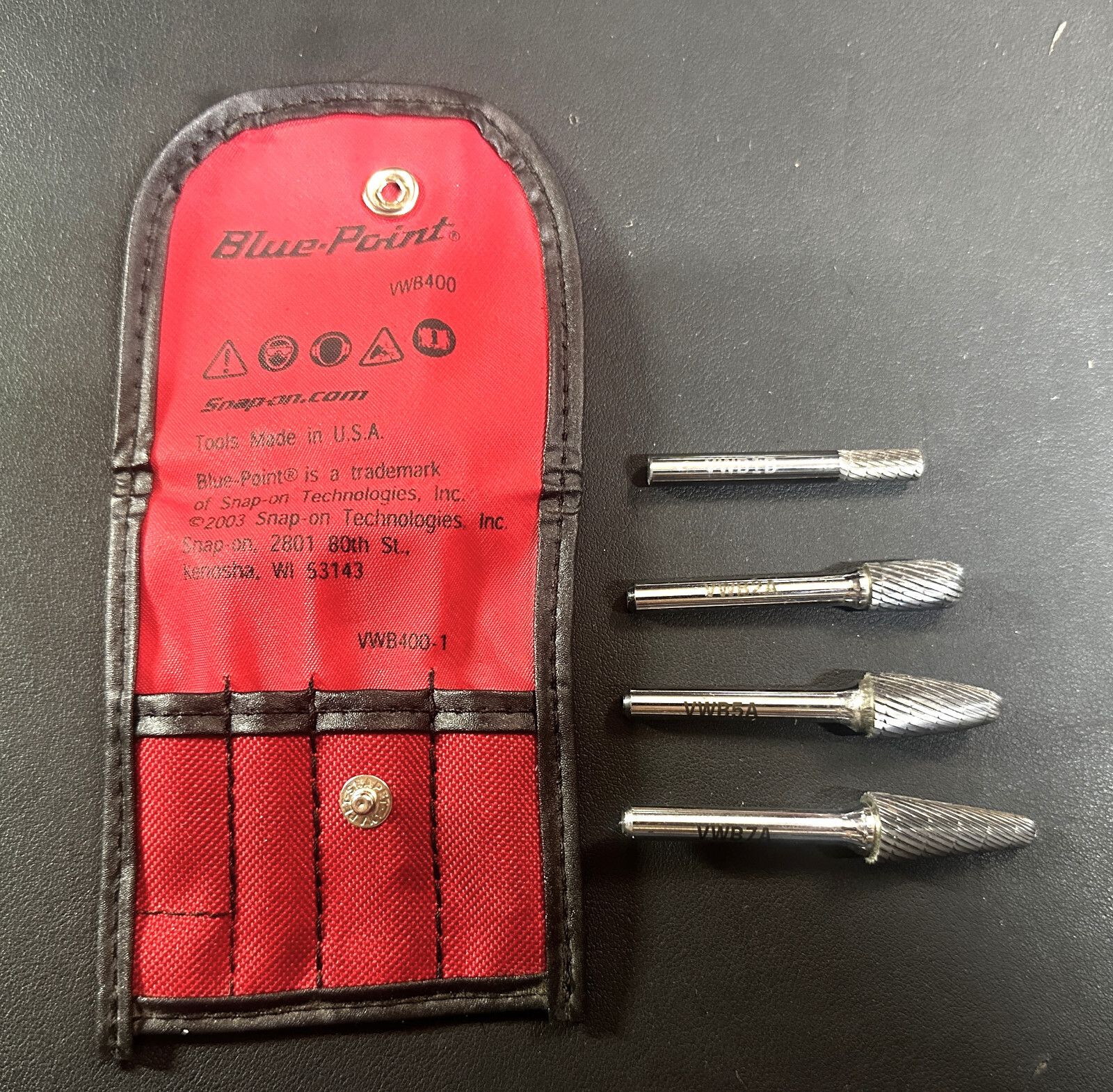 BLUE POINT VWB400 4 Piece Carbide Burr Set with Kit Bag USA