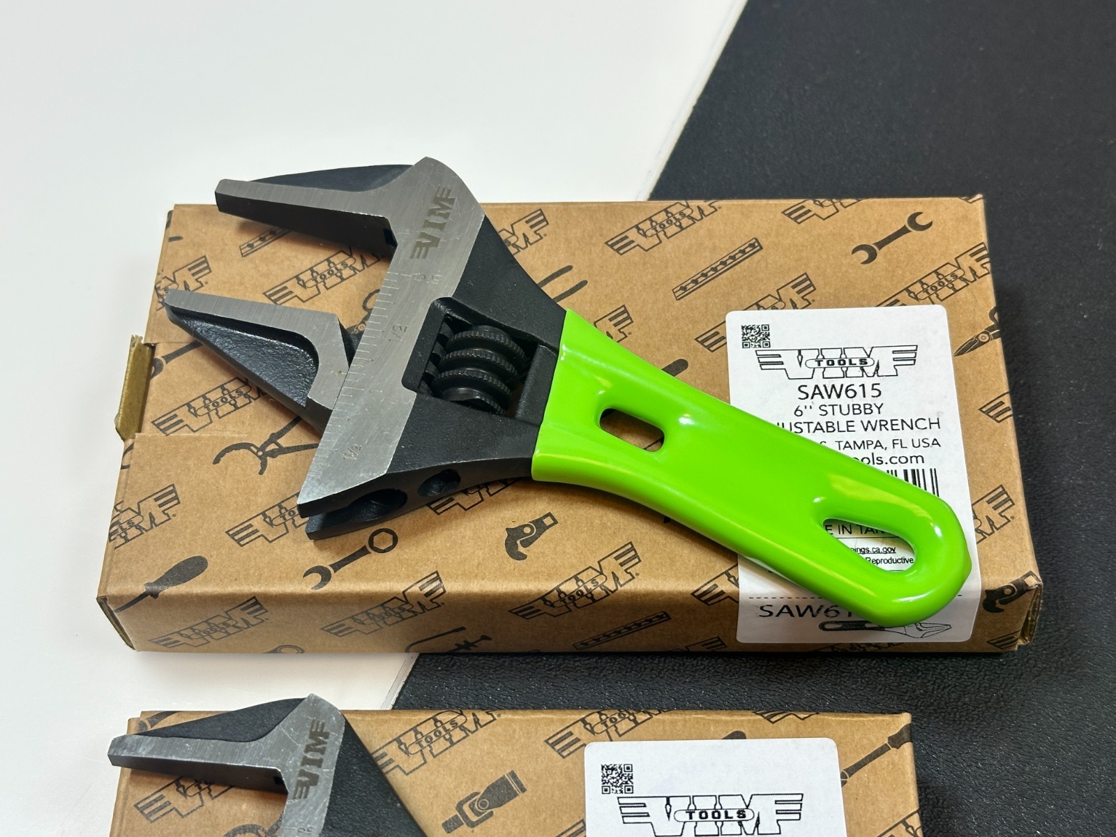 NEW VIM 2pc Green Stubby Wide Mouth Adjustable Wrench Set, 6” SAW615 & 5” SAW51