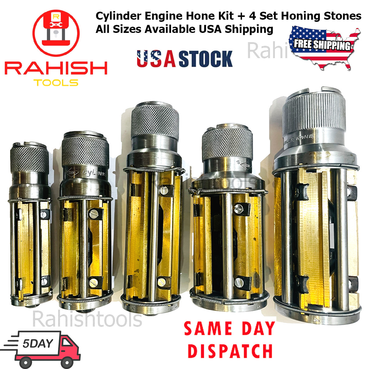 Cylinder Engine Hone Kit + 4 Set Honing Stones All Size USA Shipping