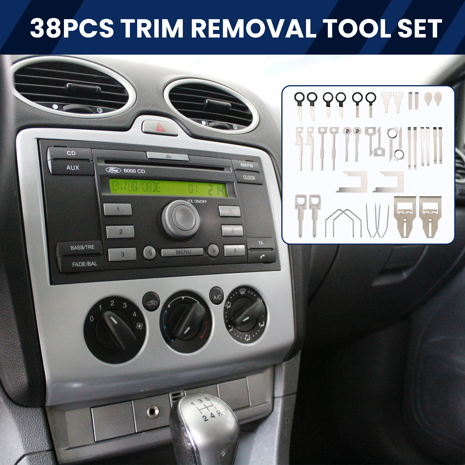 38Pcs Car Stereo Radio Audio Removal Tool Set Key Kit Head Unit Extractor Kits