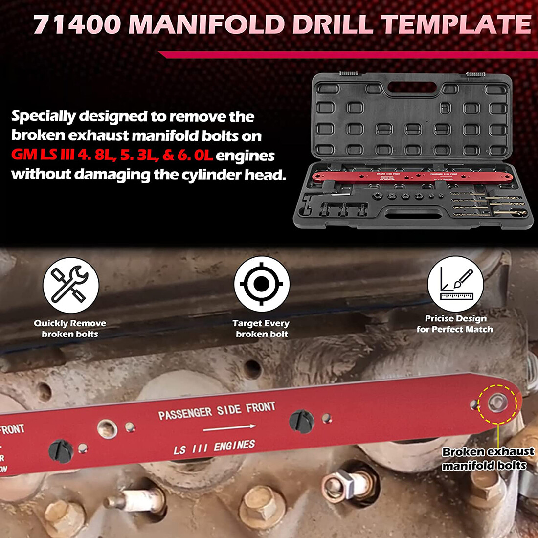 Manifold Drill Template Broken Bolts for GM Chevy LSIII 4.8L 5.3L 6.0L LIS-71400