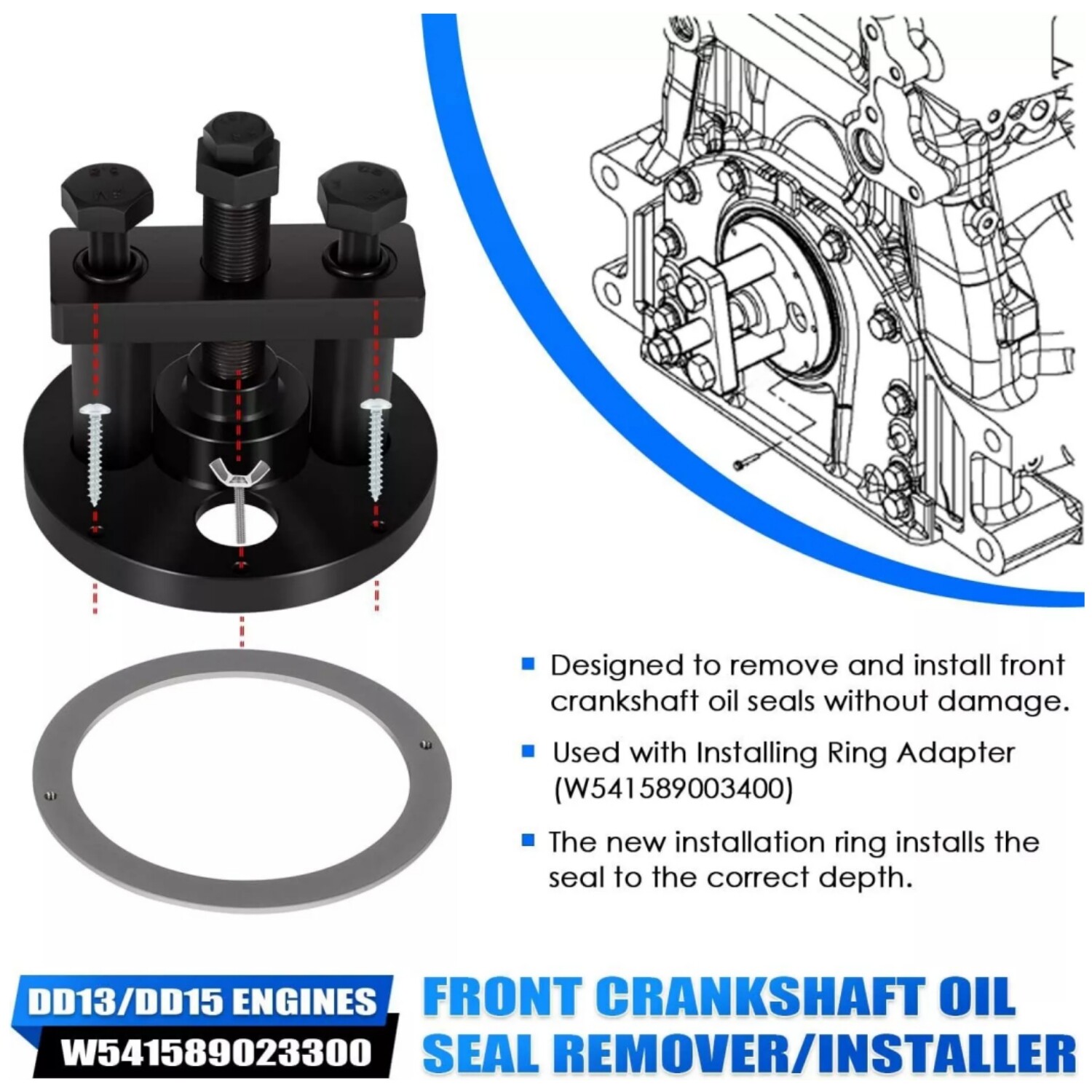 For Detroit DD13 DD15 Front Crankshaft Seal Remover Installer Tool W541589023300