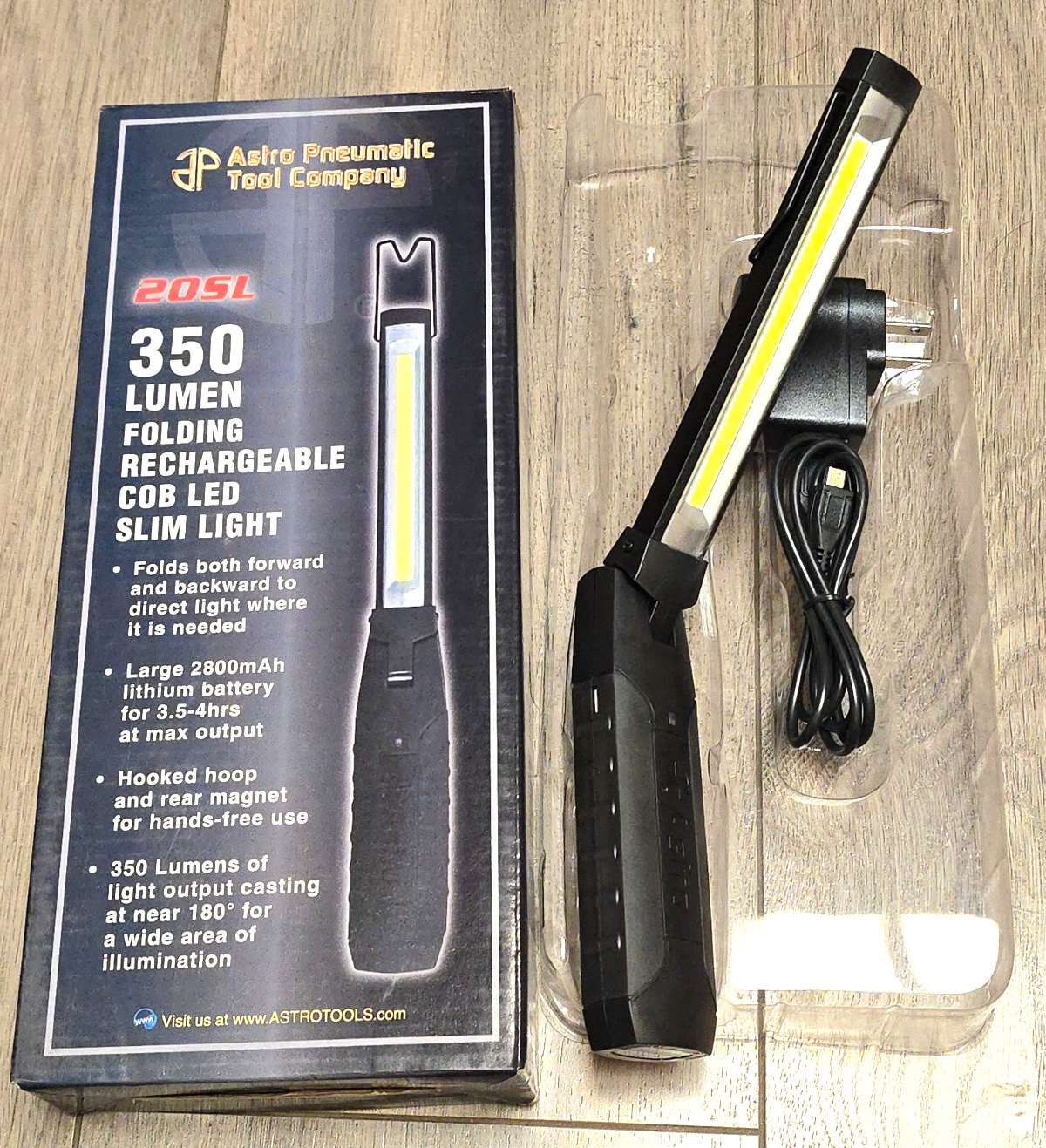 Astro Rechargeable Folding Thin Flex Head 350 Lumen LED Light w/ Charger #20SL