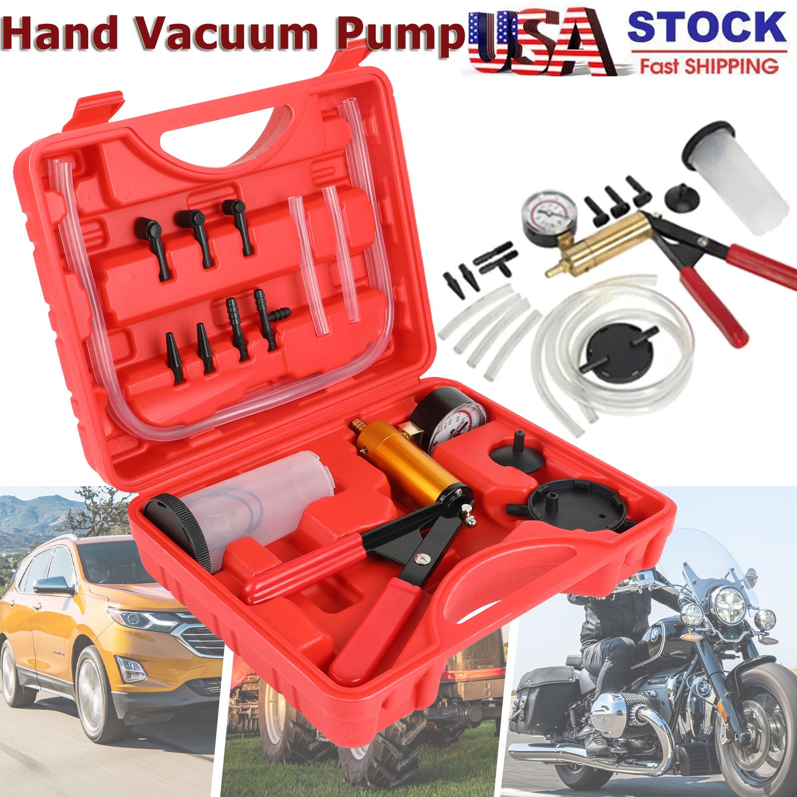 Hand Held Vacuum Pressure Pump Tester Set Brake Fluid Bleeder Bleeding Kit & Box