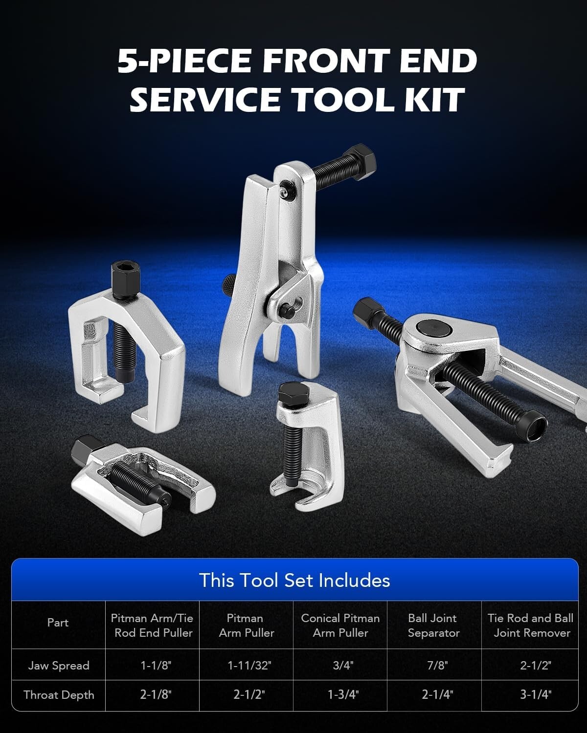 Orion Motor Tech 5-in-1 Ball Joint Separator, Pitman Arm Puller, Tie Rod End Too