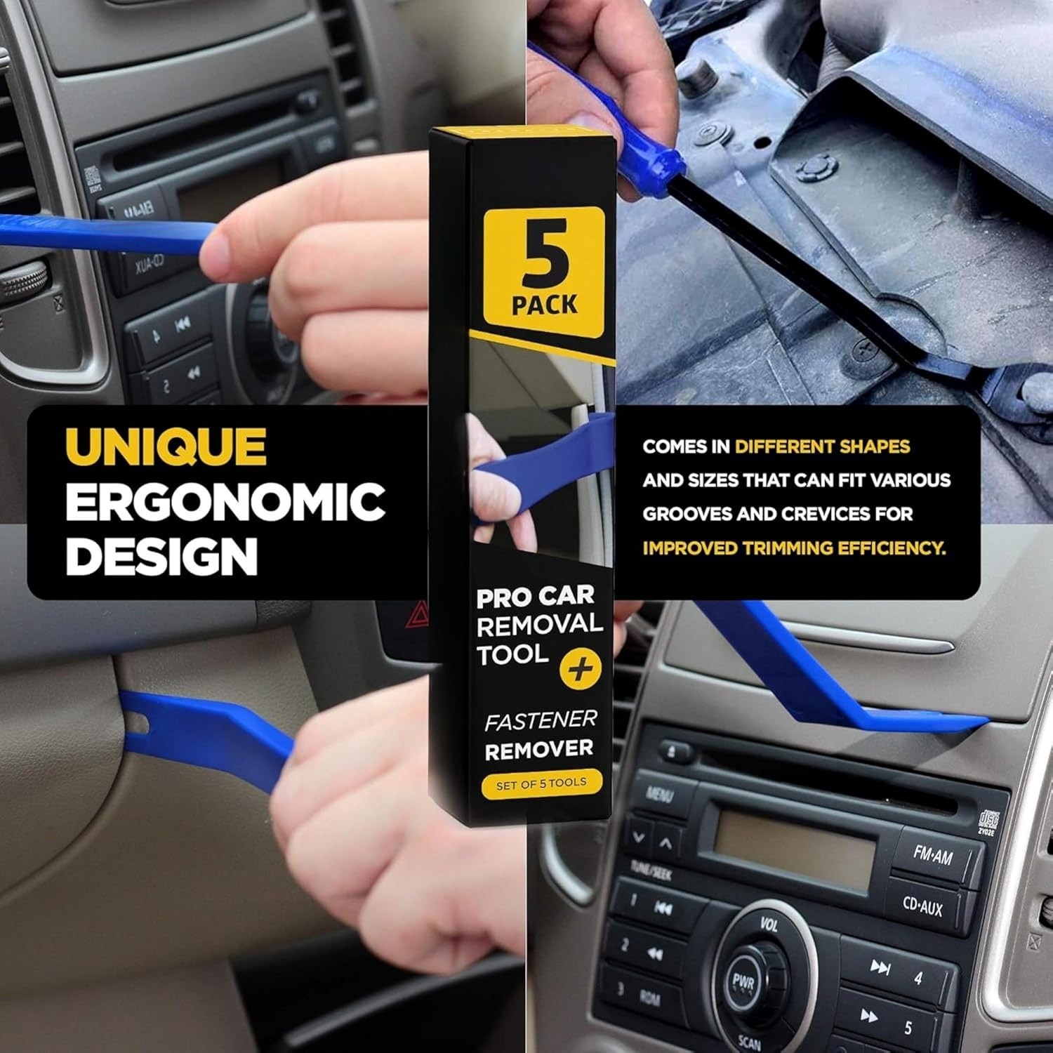 Auto Trim Removal Tool Kit – 5 Piece Set for Dash, Door Panel, Clip Remover