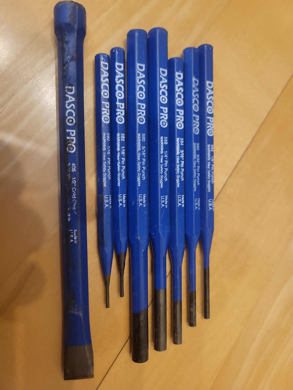 Dasco Pro Pin Punches 7 Mixed Sizes 582 583 584 589 590 592 Chisel 405 Lot