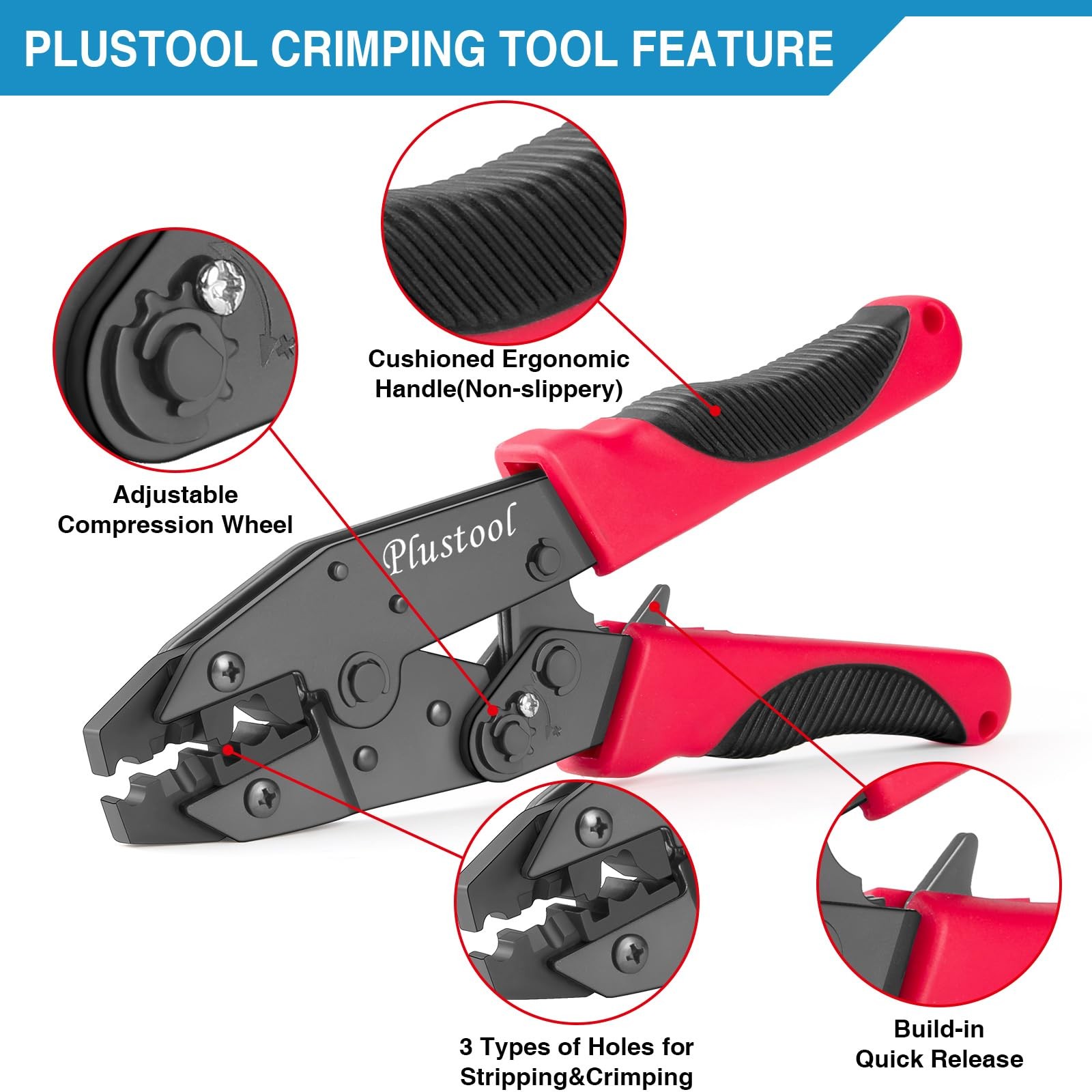 Plustool Crimping Tool for Spark Plug Ignition Wire, 8.5mm Ratchet Red&black