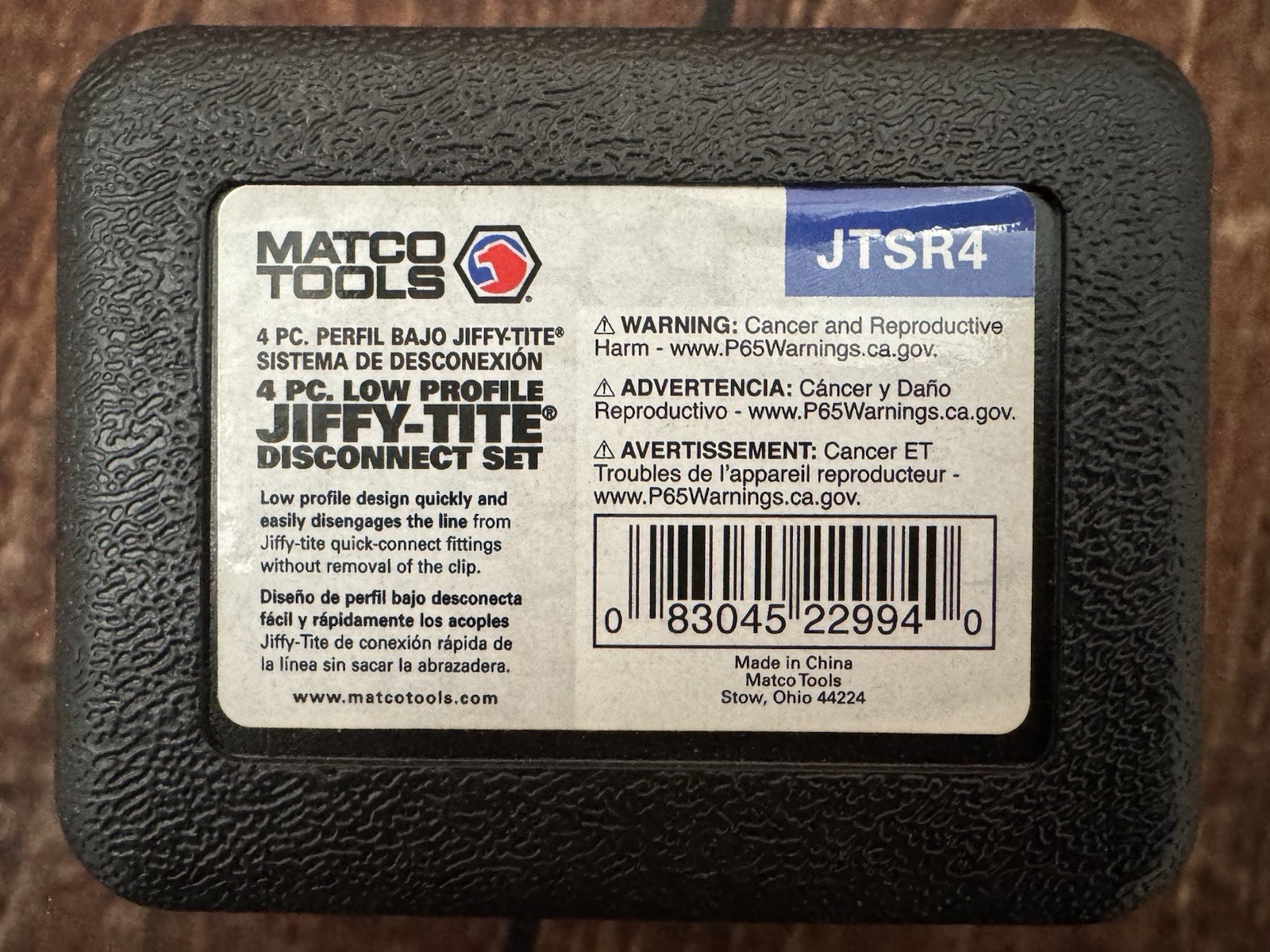 Matco Tools JTSR4 Jiffy-Tite Low Profile Disconnect Set 4pc w/ Case