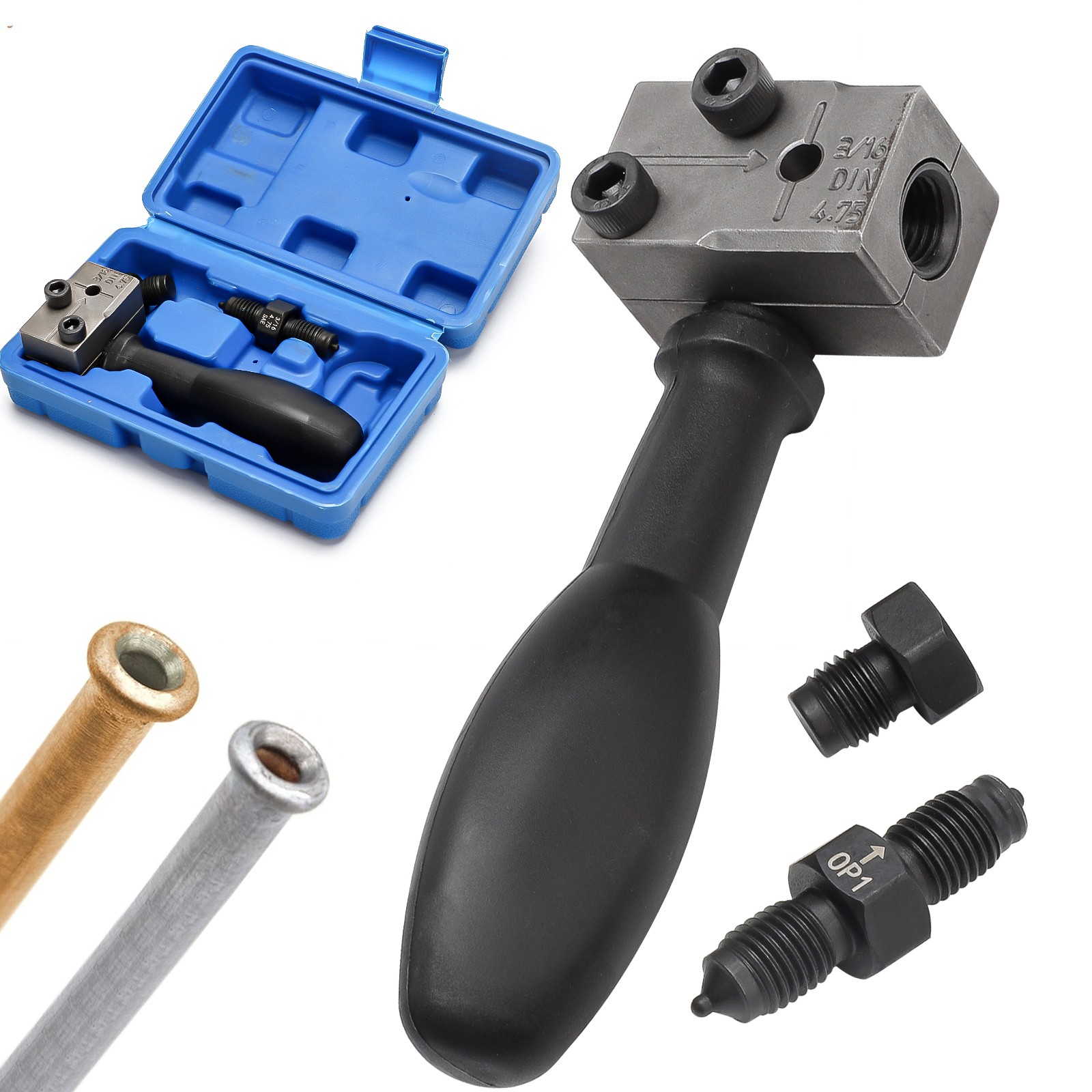 Universal Handheld Car Brake Line Flaring Tool Kit 3/16” Double Flare + Storage