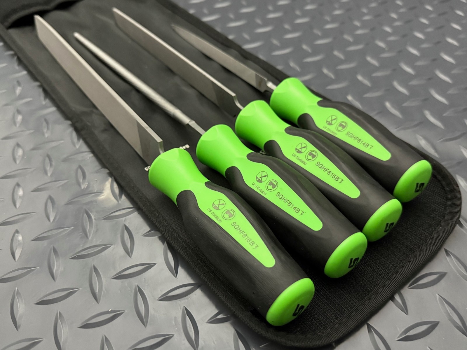 snap on tools green 4 pc file handle set with pouch sghbf500ag new free shipping
