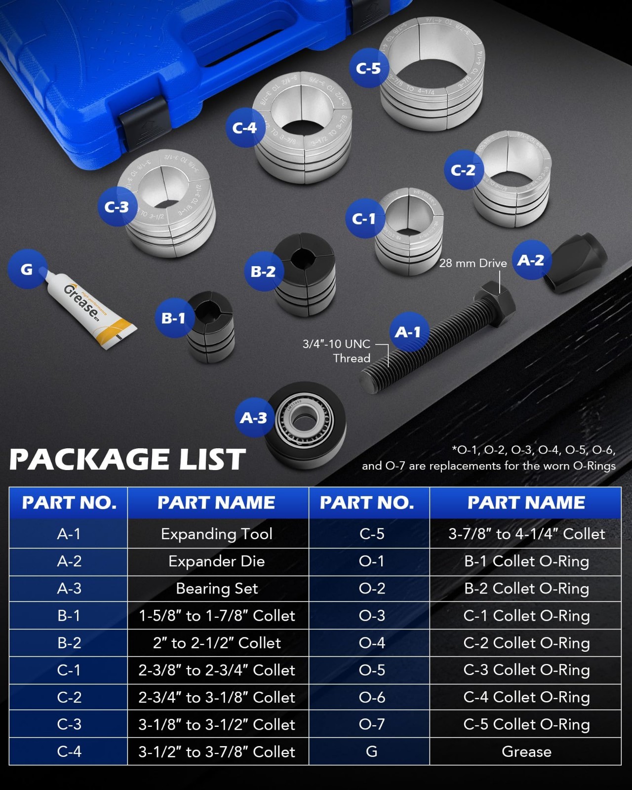 Exhaust Pipe Expander Tool Kit 1-5/8″ to 4-1/4″ | Muffler Spreader & Storage Cas