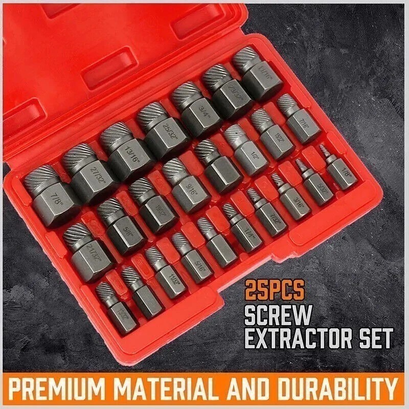 25PC Screw Extractor & Bolt Remover Set – Multi-Spline Hex Socket Wrench Kit