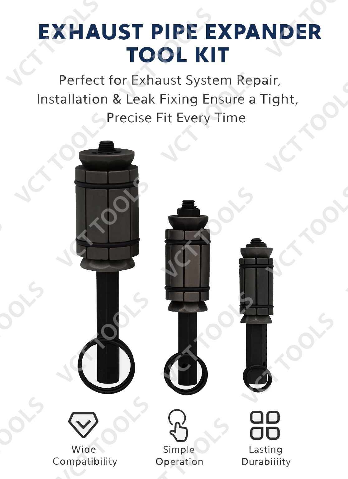 3pc Tail Pipe Expander Set – Exhaust Repair Tool Kit for Leak Fix & Installation