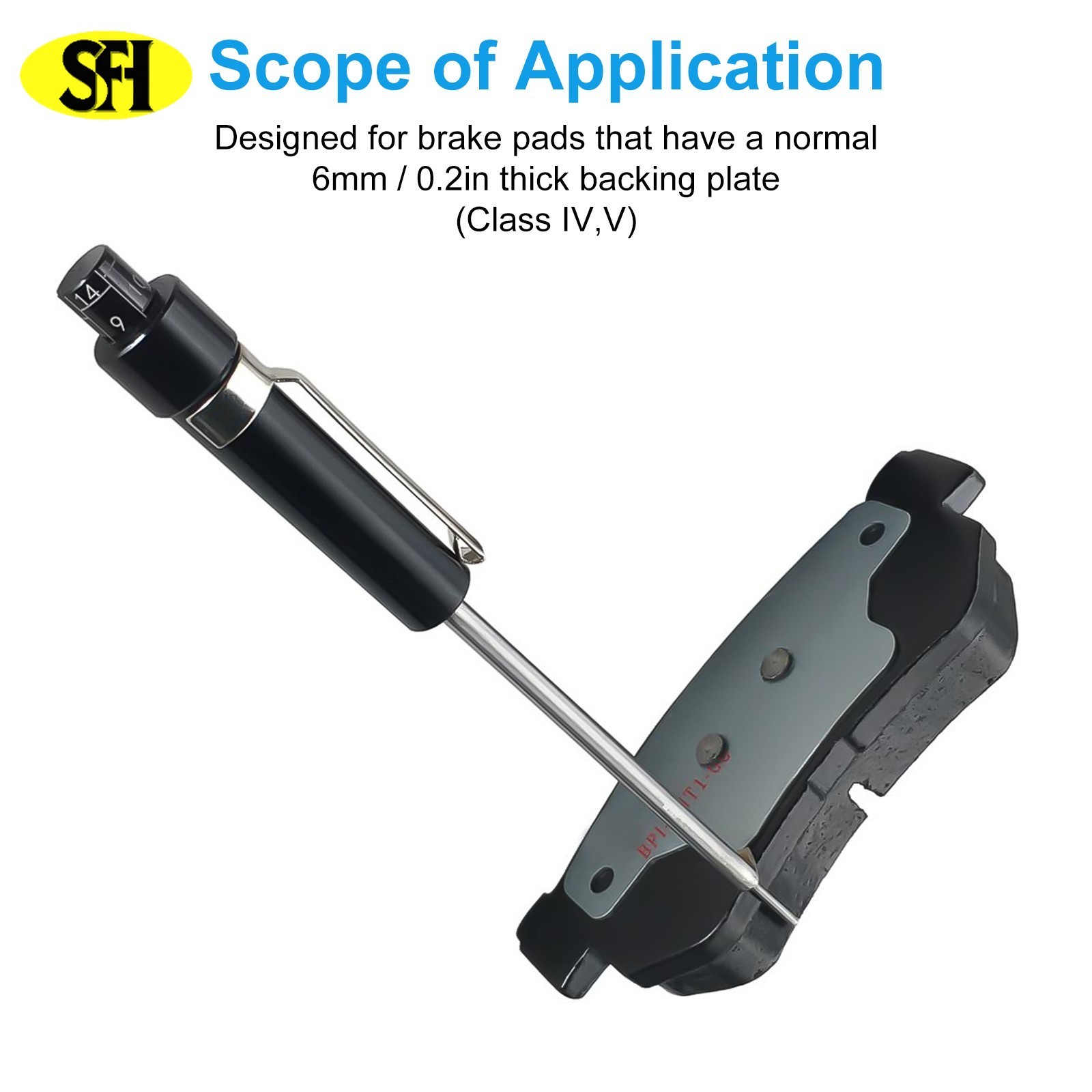 Brake Pad Thickness Gauge Measure Tool w/ Scale car Detection Pen Base Plate 6mm