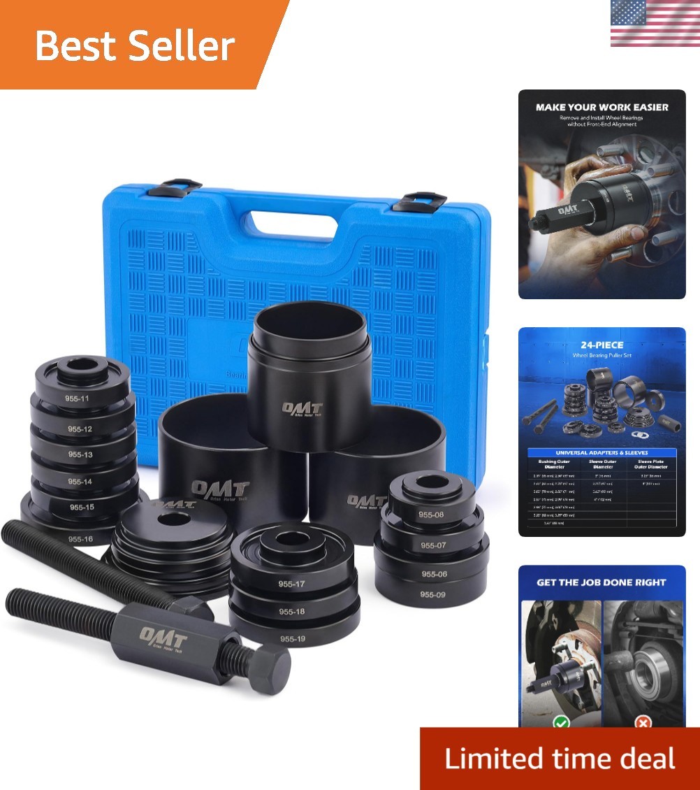 Universal Wheel Bearing Puller Set – 24pc Stainless Steel Tool Kit for Mechanics