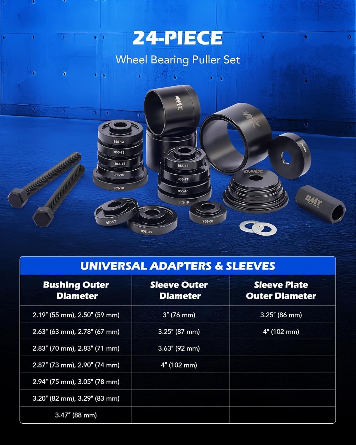 Universal Wheel Bearing Puller Set – 24pc Stainless Steel Tool Kit for Mechanics