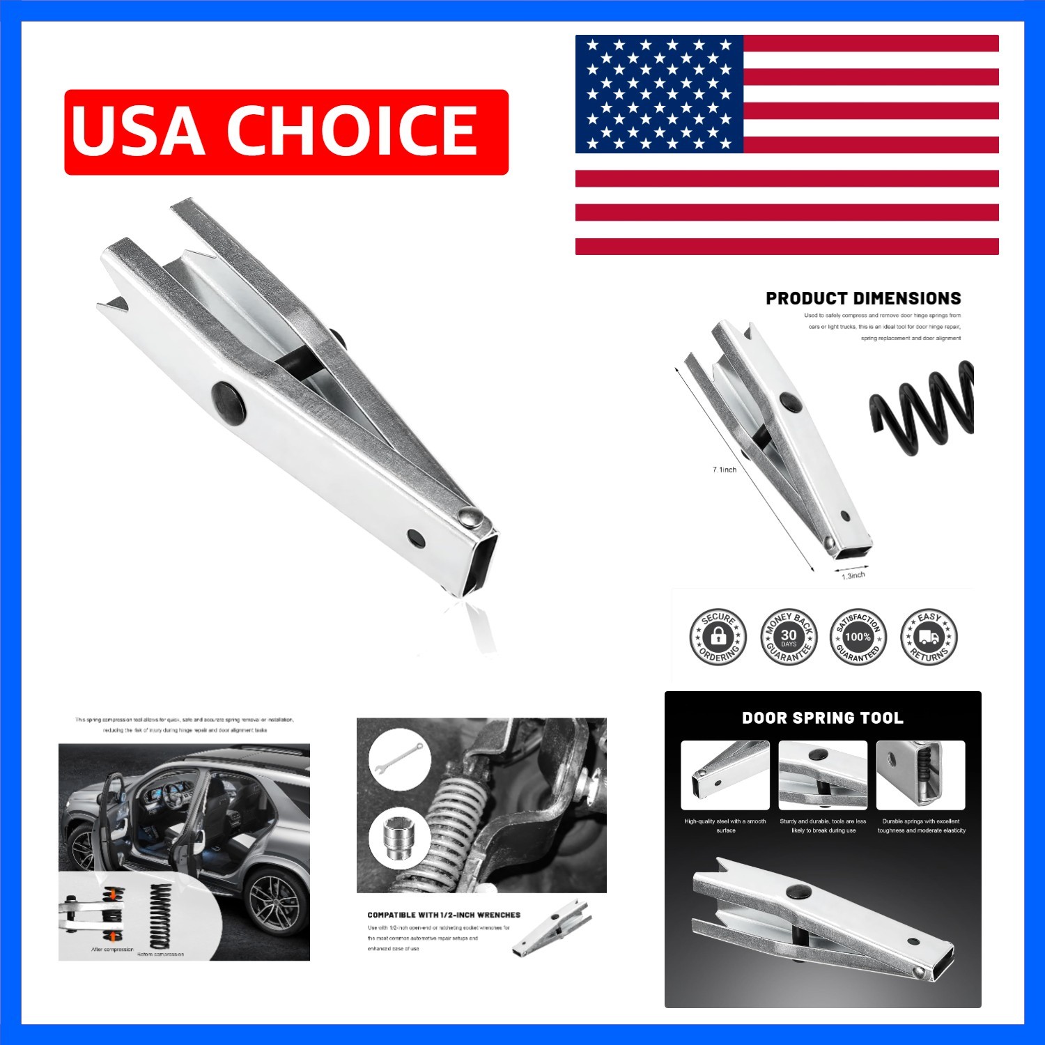 Professional 7.1-Inch Steel Door Spring Compressor Tool – Efficient Auto Repair