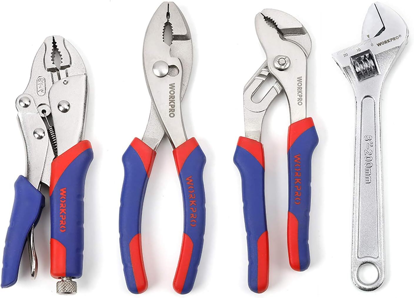 WORKPRO Pliers Set 4-piece Locking Plier Slip-joint Groove Red, Blue