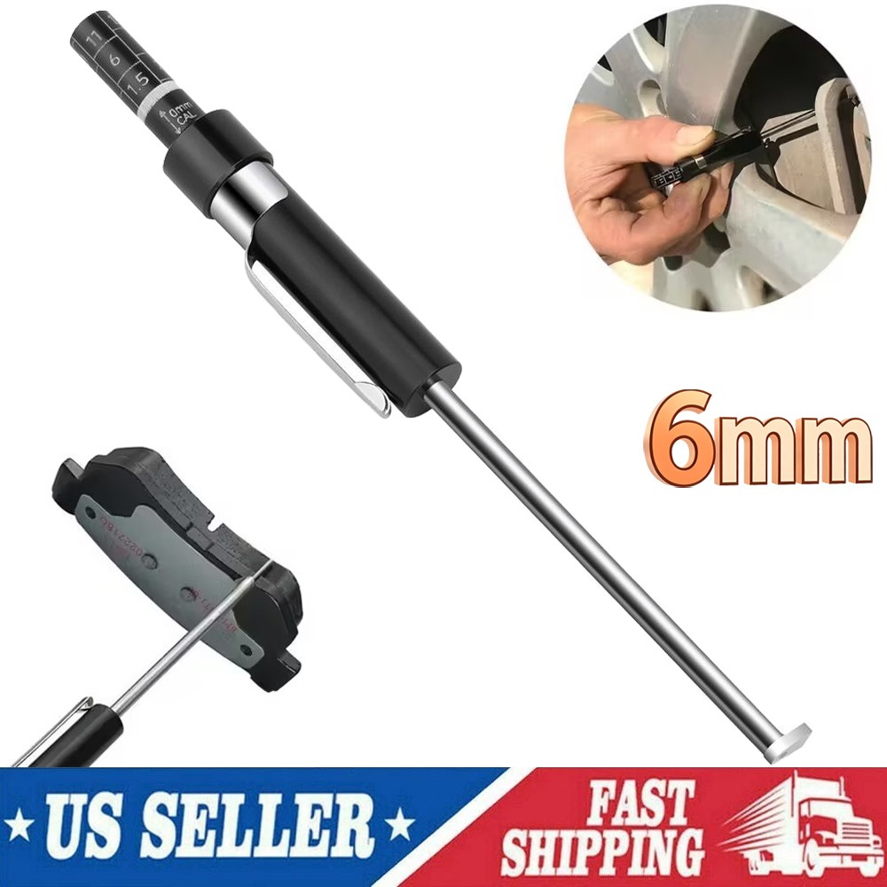 Brake Pad Thickness Gauge Measure Tool w/ Scale car Detection Pen Base Plate 6mm