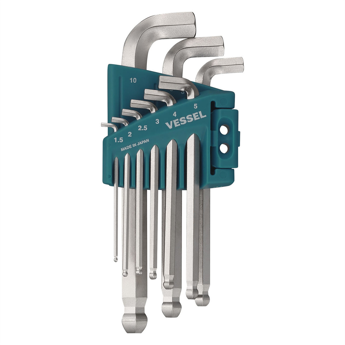 Vessel Tools Ball Point Hex L-Key Wrench Stubby (Short Type) 9PC. Set No.8209BP