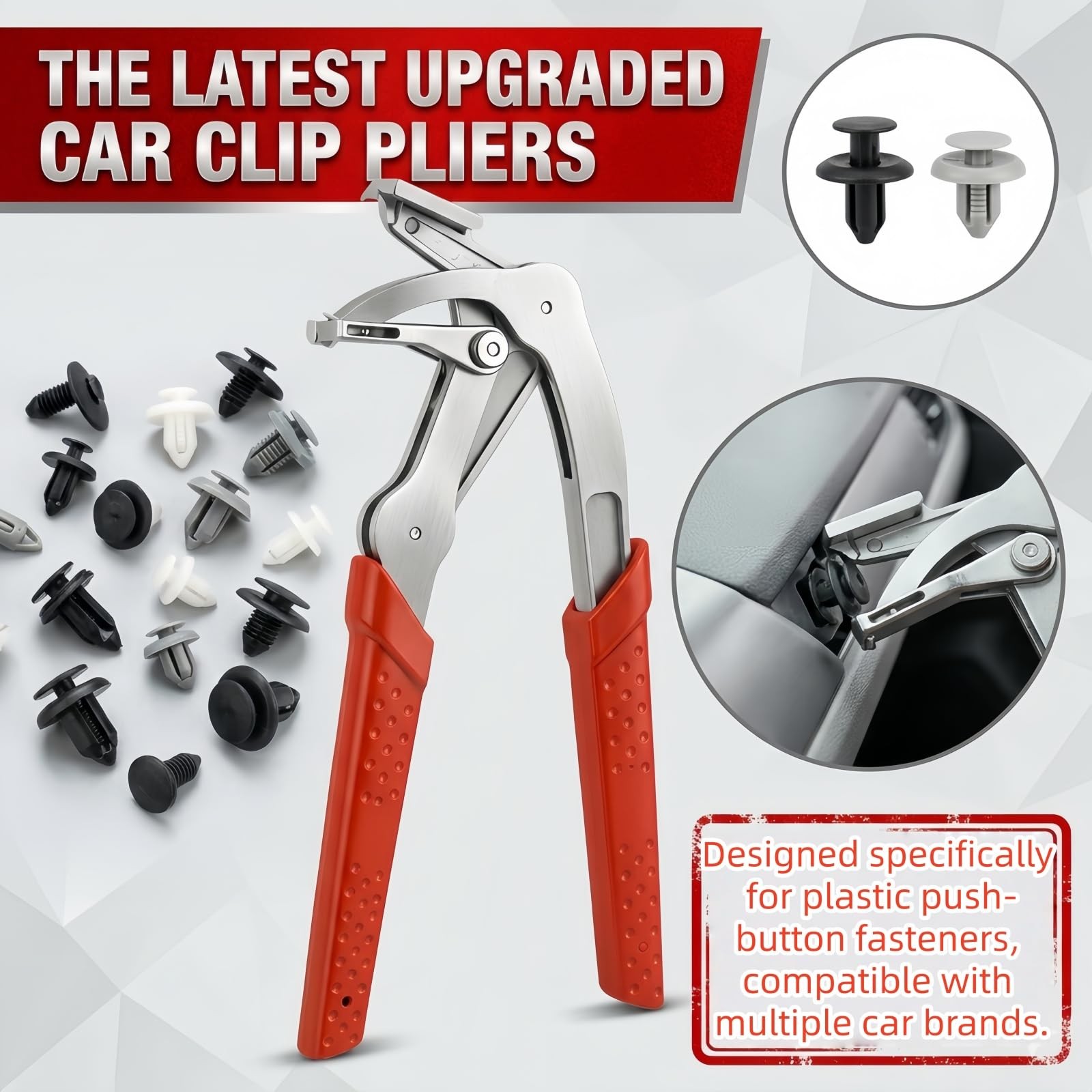 Car Clip Pliers, Spring-Loaded Panel Removal Pliers Tool, XXL, Red
