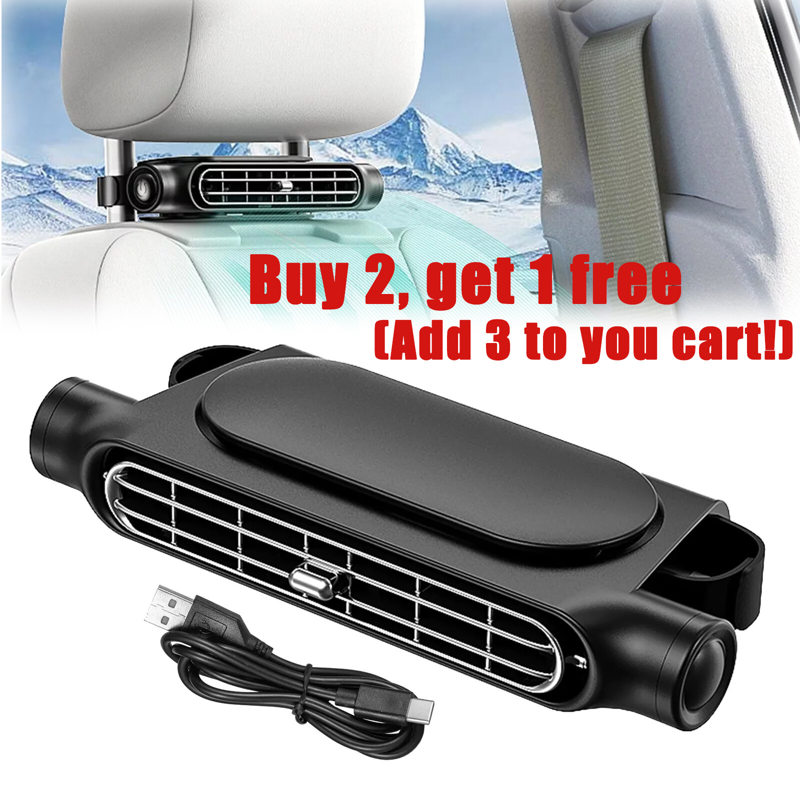 Mini Car Mounted Seat Back Cooling Fan Portable 3 Speed Headrest Silent Cooler