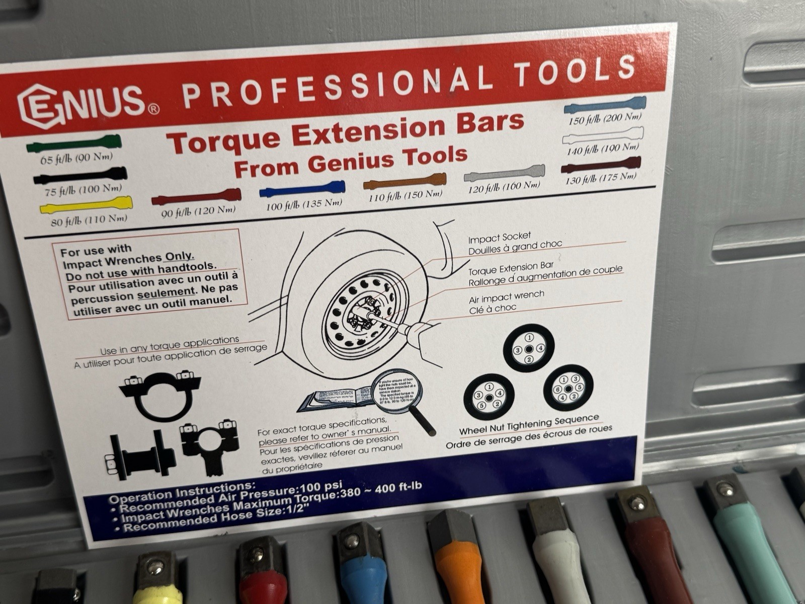 Genius Tools PRO 10pc Master Torque Stick Extension Bar Set