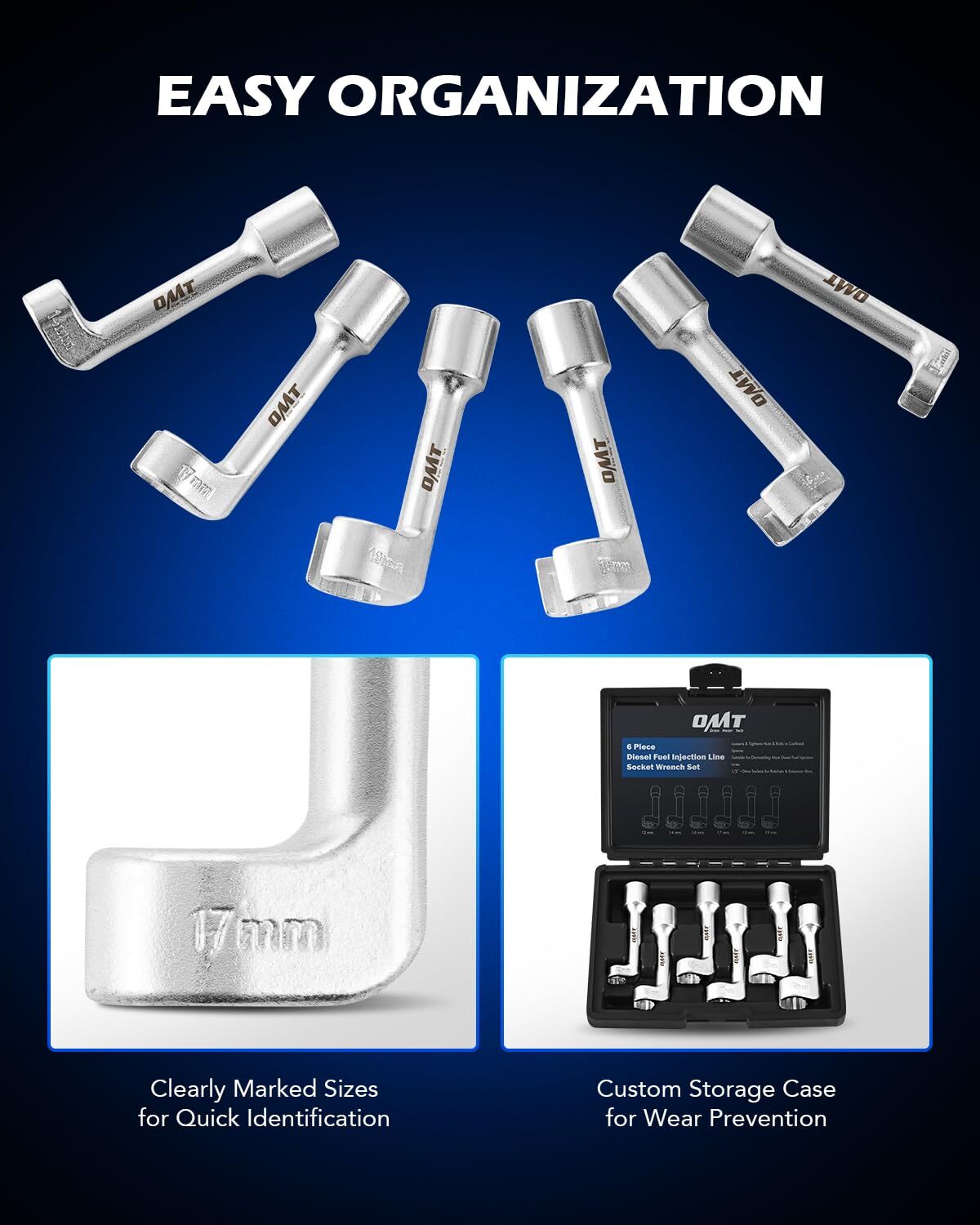 Orion Motor Tech 1/2 Dr Diesel Injector Line Socket Wrench Set, 6pc 12pt Diesel