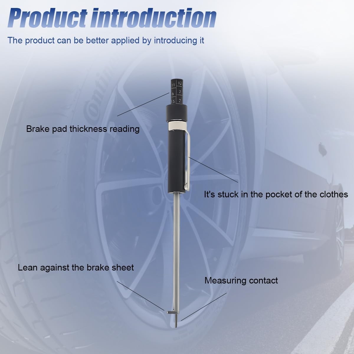 Brake Pad Thickness Gauge Tool Tire Tread Depth Measuring Pen for Car Brakes