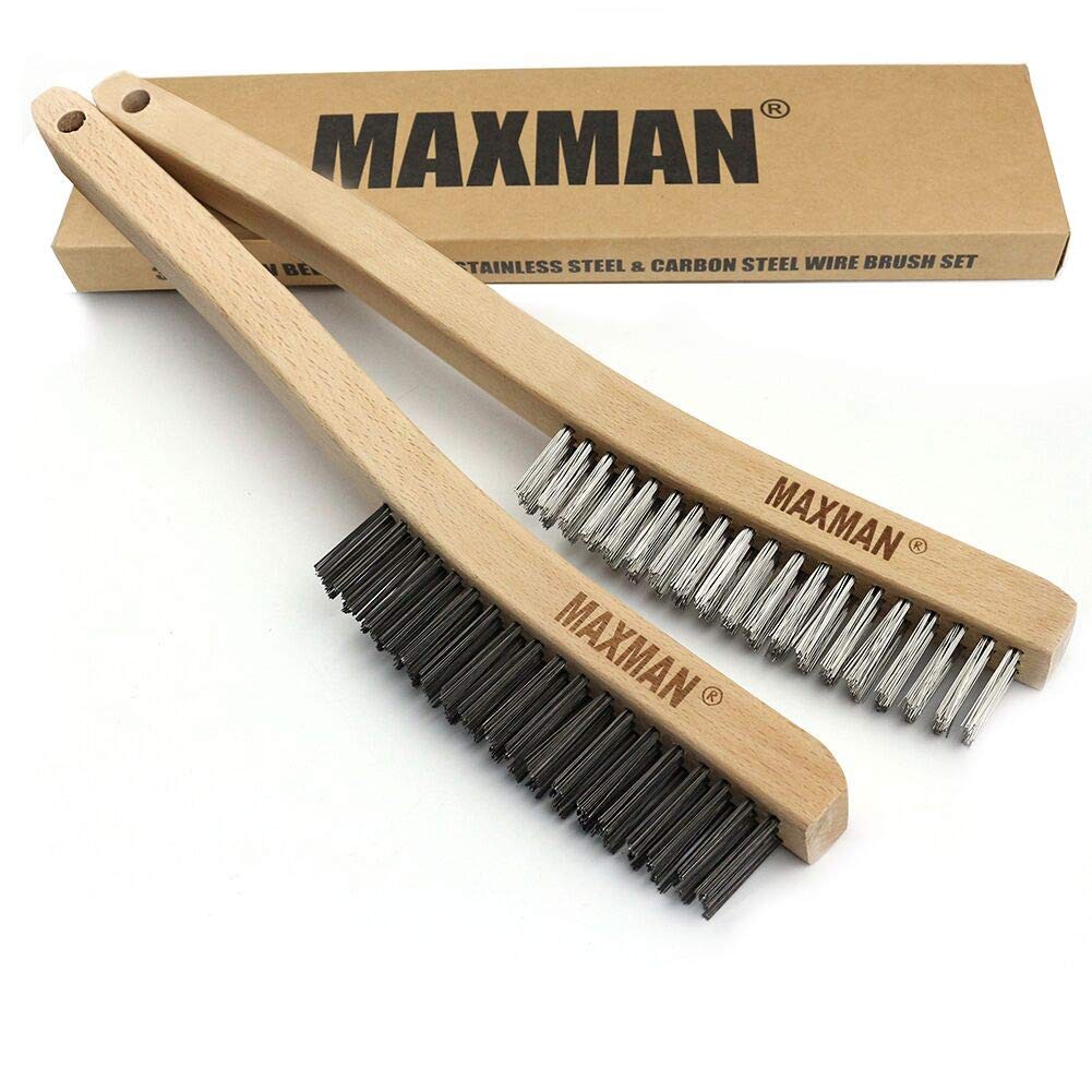 MAXMAN Wire Brush, Heavy Duty Carbon Steel and Medium, Black silver