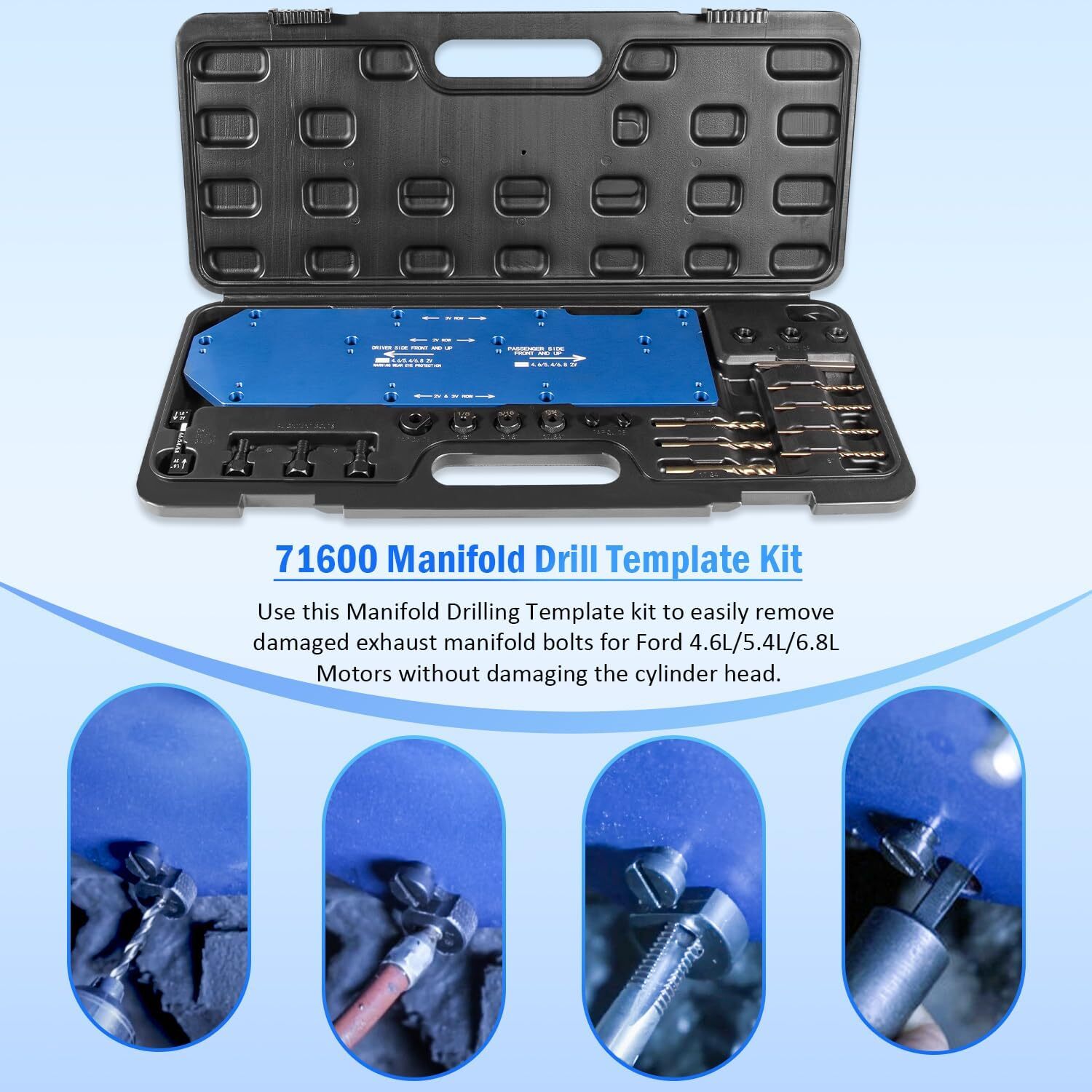 71600 Manifold Drill Template for FORD 4.6L, 5.4L & 6.8L V10 2 Valve 3 Valve