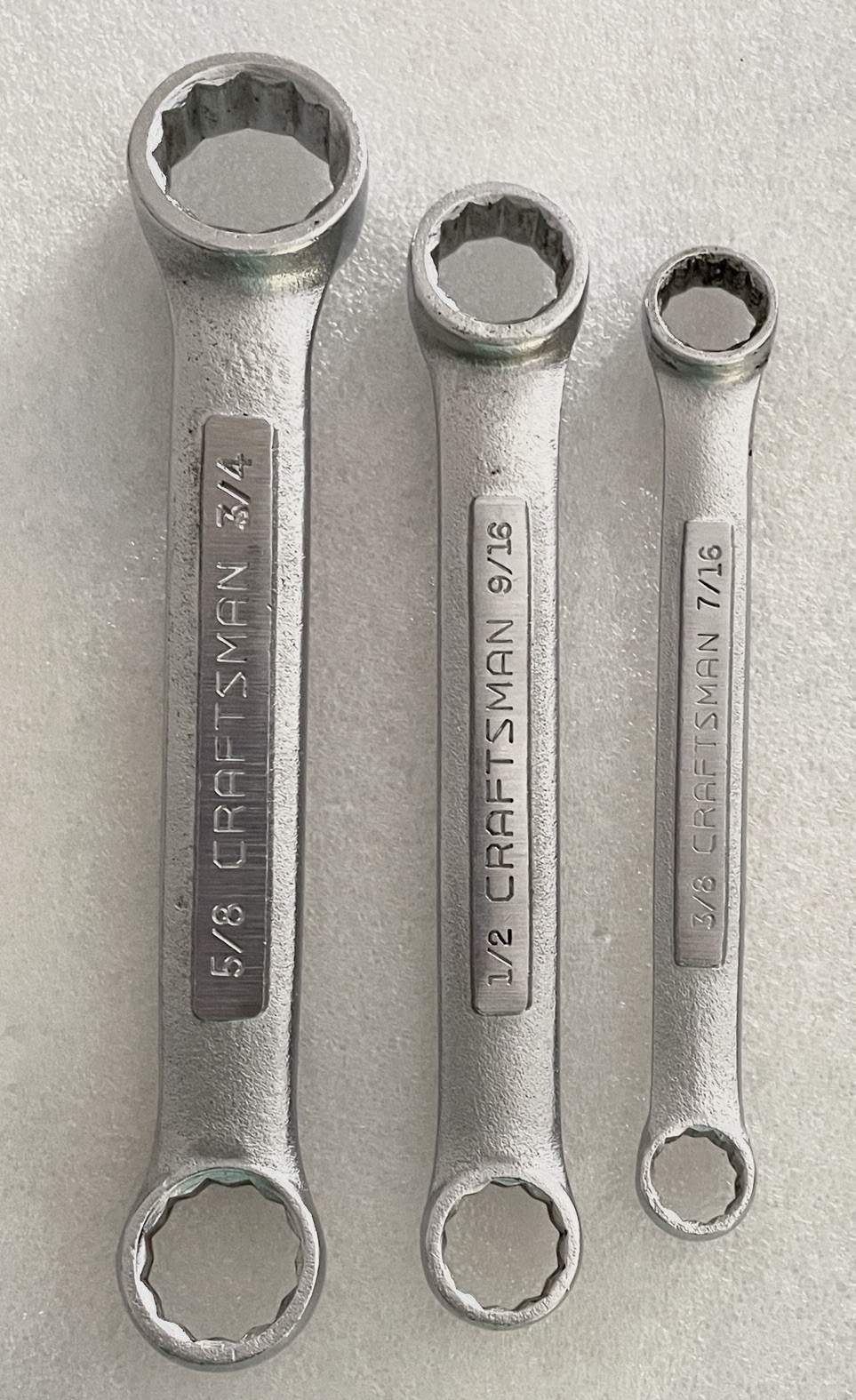 VTG. CRAFTSMAN SET OF 3 STUBBY DOUBLE BOX END WRENCHES~ 12 POINT 3/8”- 3/4” ~USA