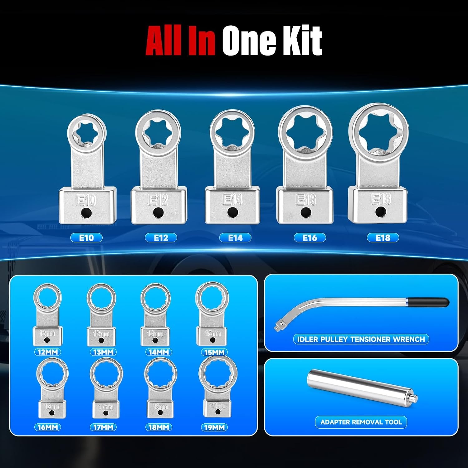 15Pcs Universal Auxiliary Idler Belt Tensioner Pulley Removal Tool Kit Serpentin