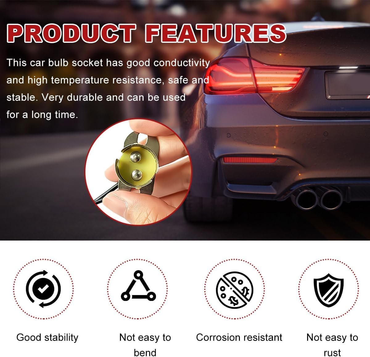 2 PCS Car Bulb Socket, BAY15D 1157 LED Light Snap-in Socket BAY15D(1157)