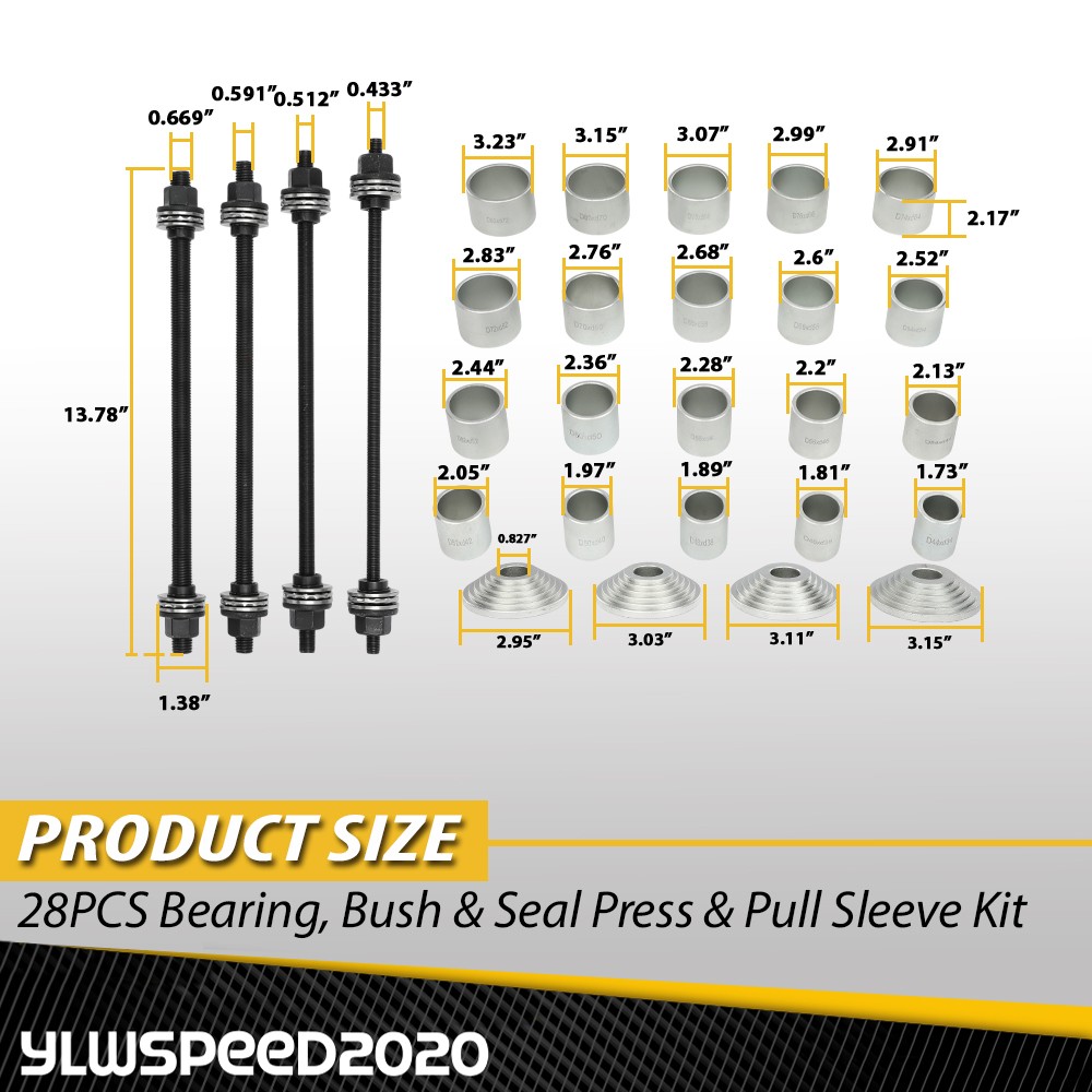 Universal Press Pull Sleeve Kit Bush Bearing Removal Insertion Tool Kit Set 28PC