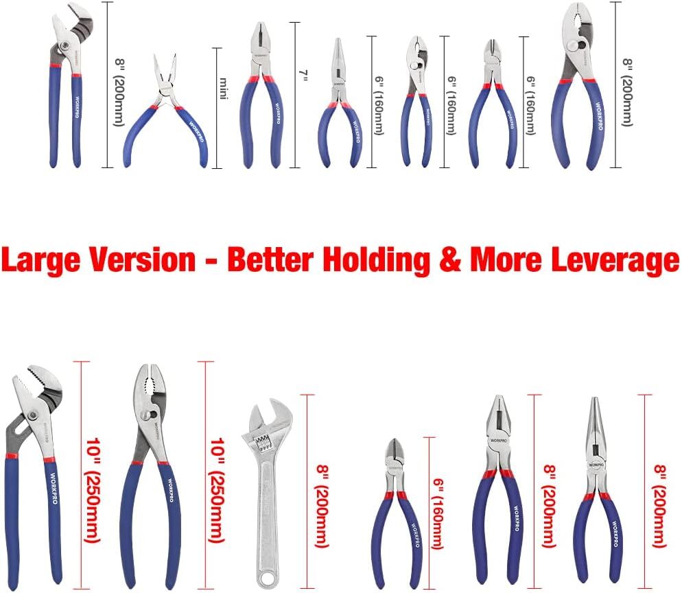 WORKPRO Large Pliers & Wrench Set 6-Piece (10″ Water Pump Silver, Blue