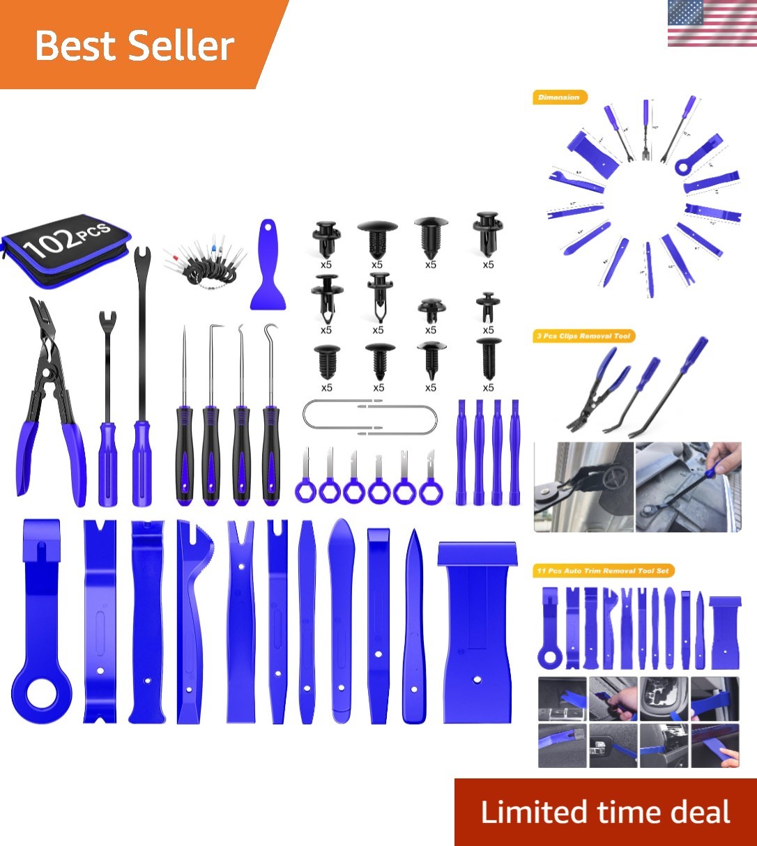 102Pcs Trim Removal Tool, Auto Push Pin Nylon Bumper Retainer Clip Set Fasten…