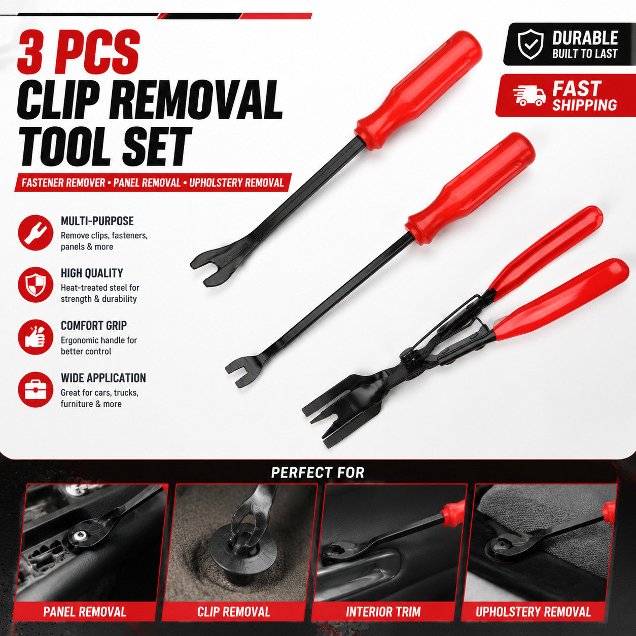 3 PCS Car Door Panel Fastener Pull Pliers Auto Trim Retainer Clip Removal Tool