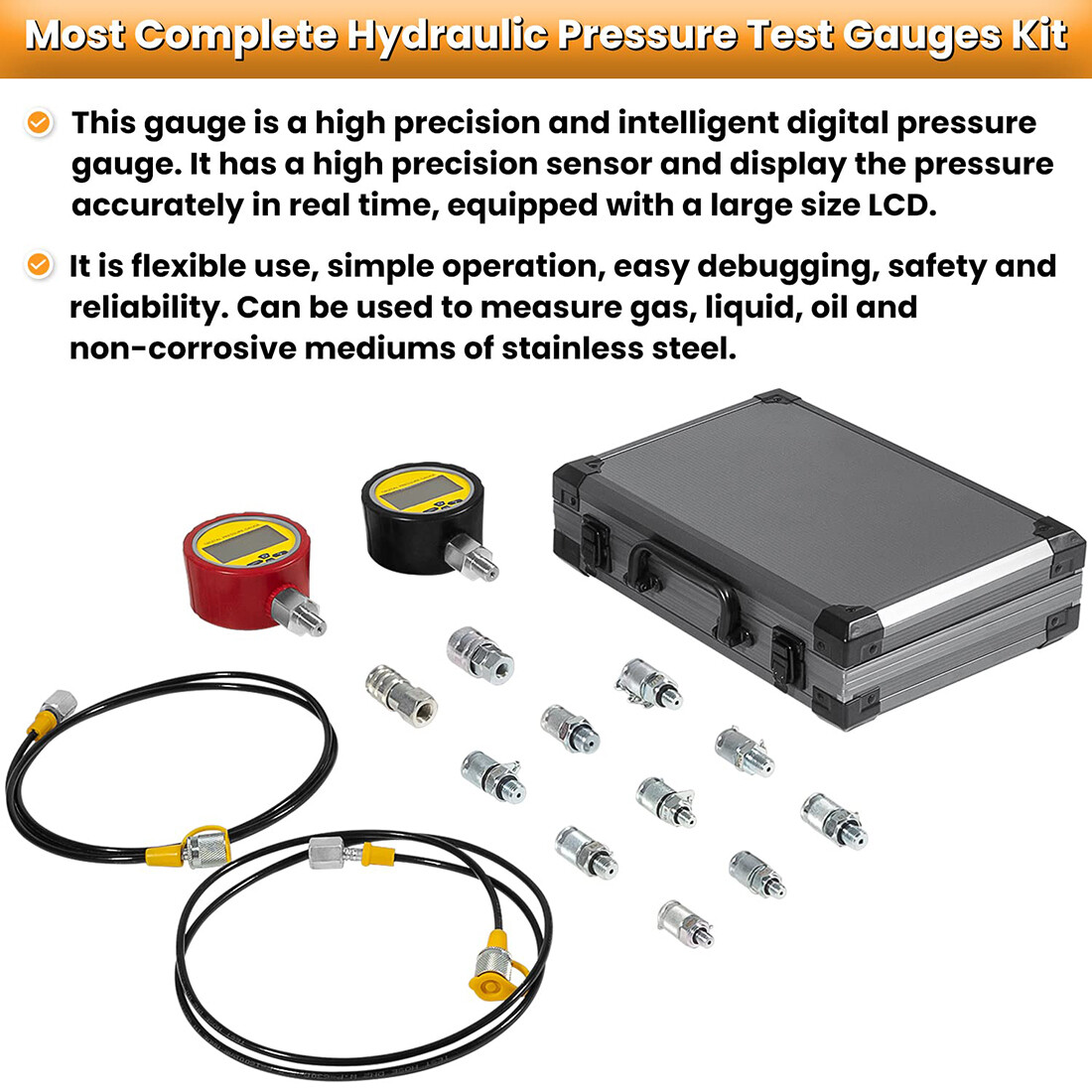 For 70M Digital Hydraulic Pressure Gauge Test Coupling Kit,700BAR 10000PSI 70Mpa