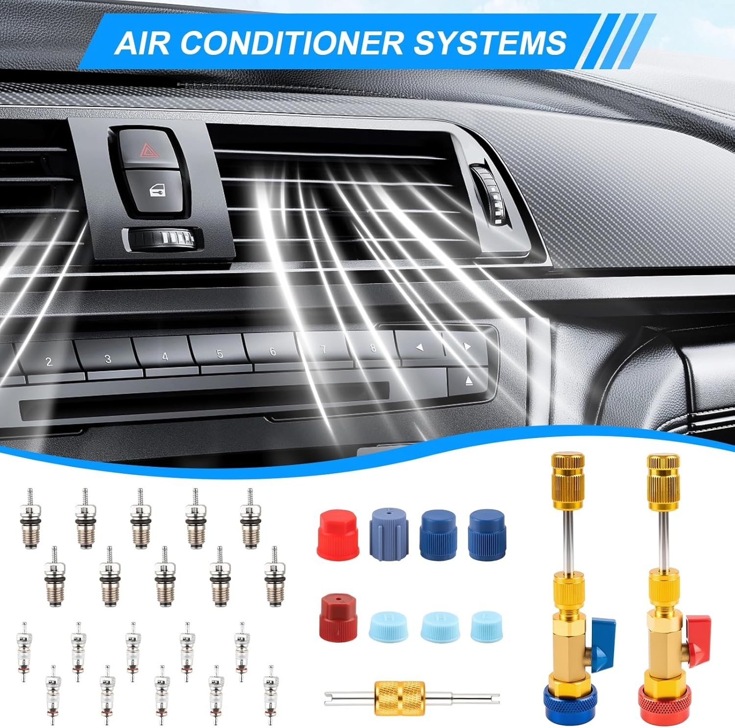 R134A Valve Core Quick Remover Installer Tool Set – 31PCS AC High Low Pressur…