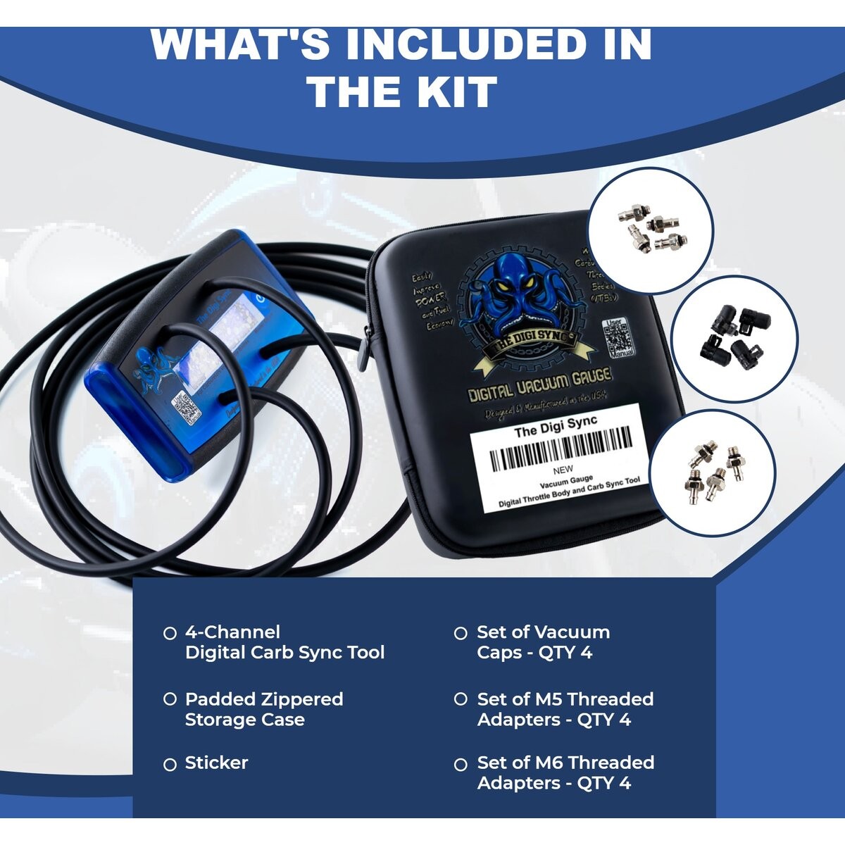 The Digi Sync 4-Channel DS3+ Pro Digital Throttle Body And Carb Sync Tool