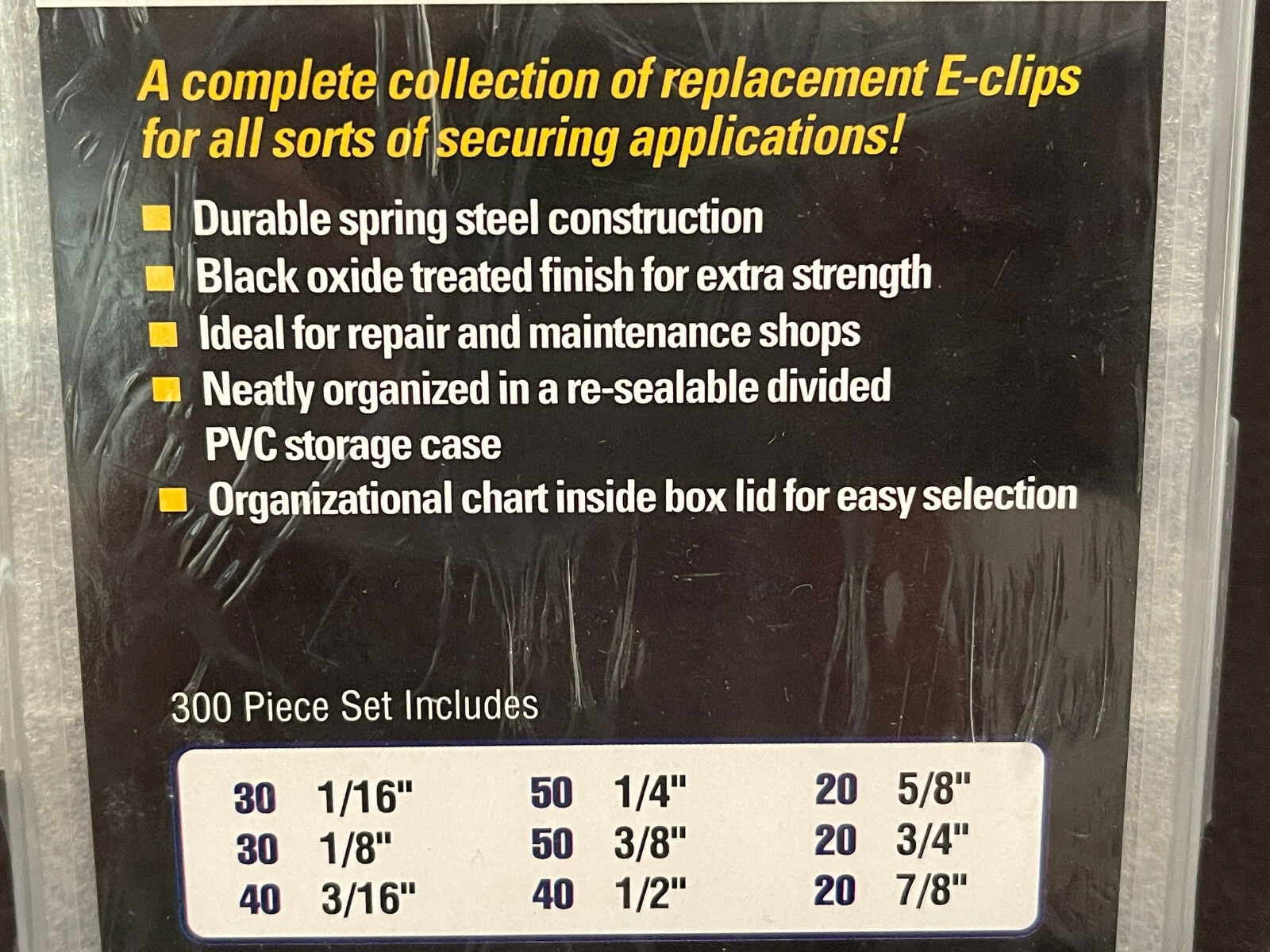 E Clip Assortment SAE Size Retainer Spring Steel Retaining Snap Black Oxide Kit