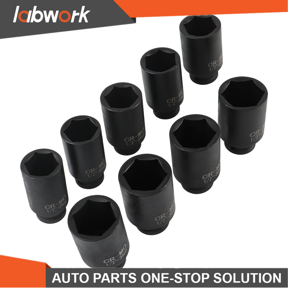 Labwork 9 Pcs Deep Impact Socket Set Drive Metric Axle Hub Nut Socket 29-38mm