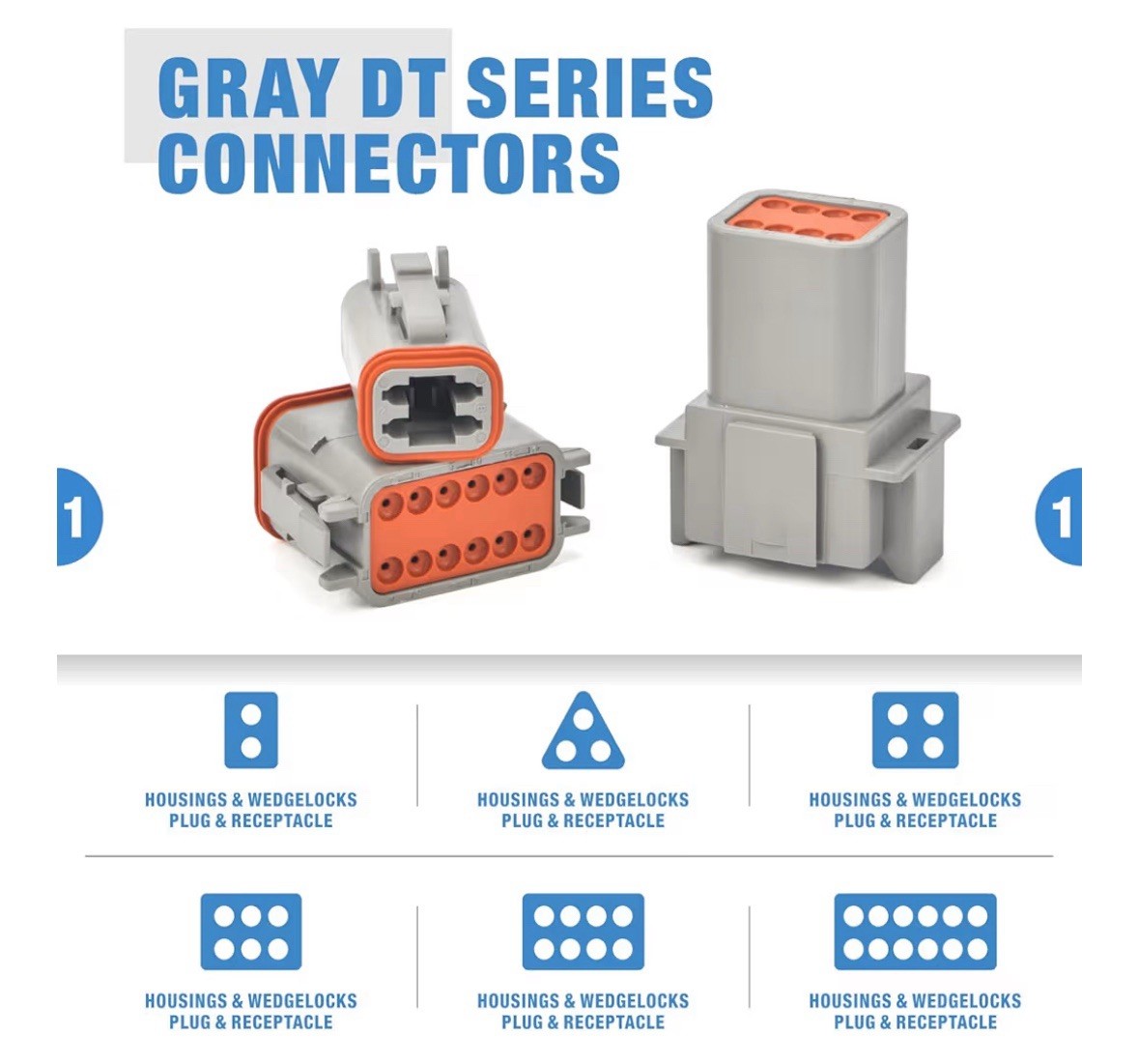 IWISS Deutsch DT Series Connector Assortment, Size 2,3,4,6,8,12 PIN IP67 Rated