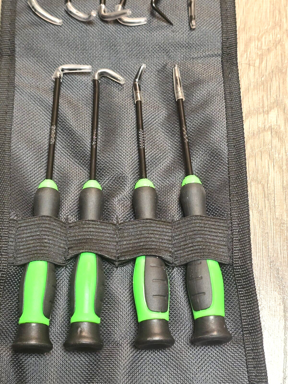 10pc Master Long and Short Hook and Pick Set with Green Comfort Grips w/Pouch