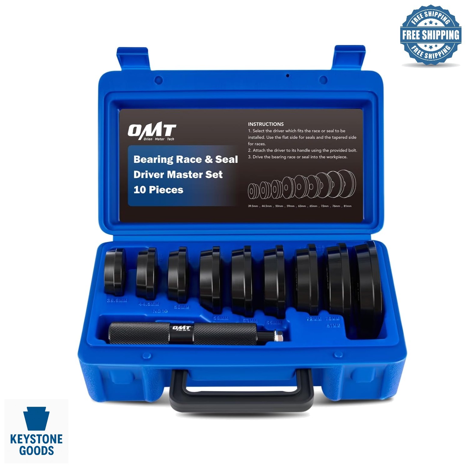 10pc Bearing Race & Seal Driver Kit with Adapters & Case