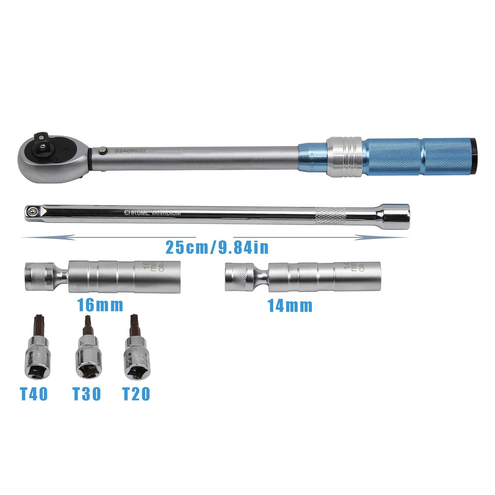 3/8 Inch Drive Click Torque Wrench Set with 14mm 16mm Spark Plug Socket Tool
