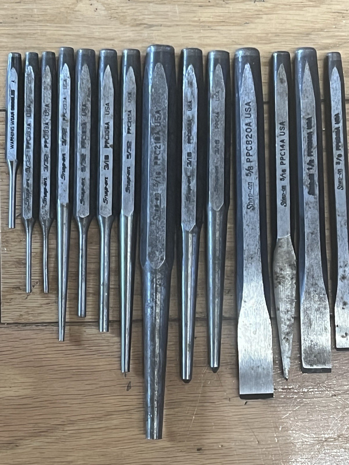 Snap-On 12 pc punch and chisel set sharp straight no mushrooming same day ship!