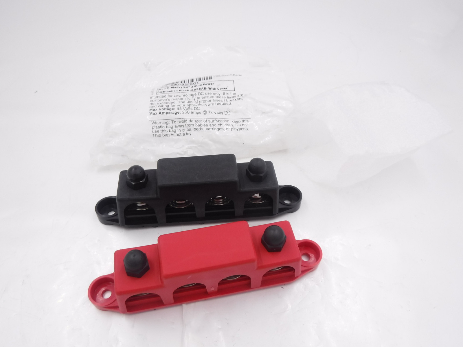 JQuad Red Black 3/8″ 4 Stud Bus Bar Power Distribution Block 38redblack4term